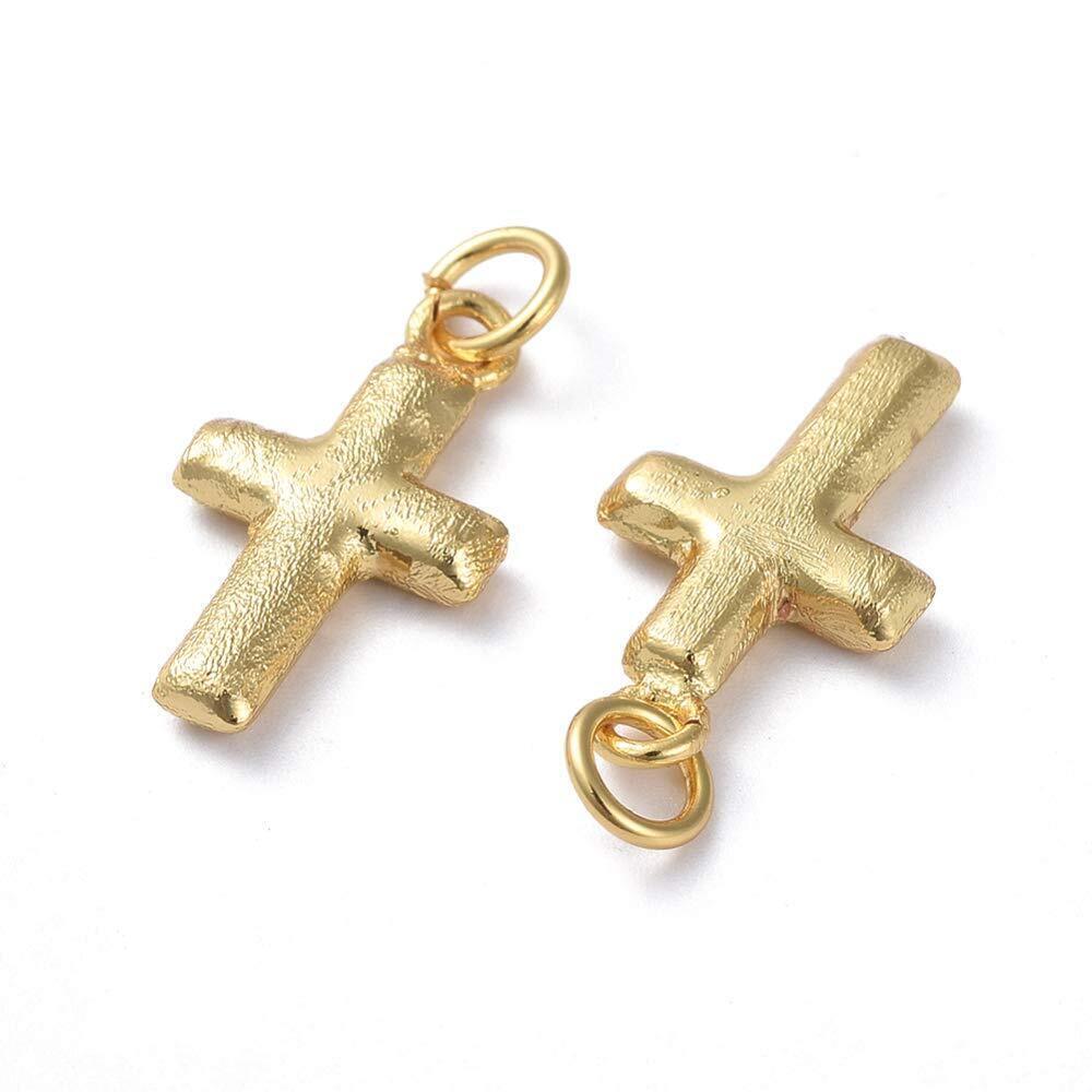 9523 10Pcs Brass Cross Charms Golden Color Religous Jesus Christ Crucifix